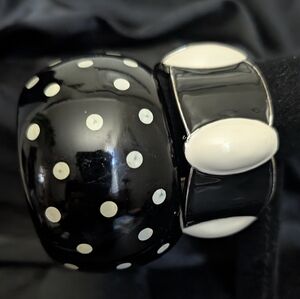 #9, Vintage Black & White Polka Dot & Hinged  Bracelet